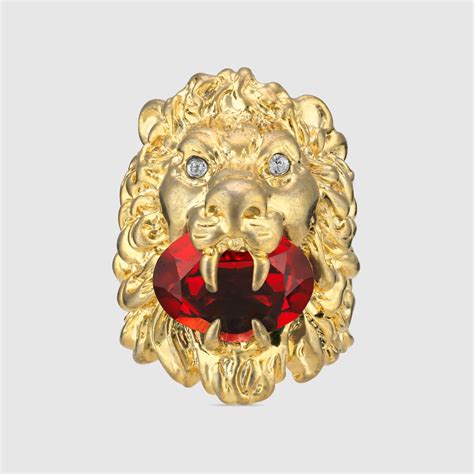 Gucci Bague tête de lion avec cristal